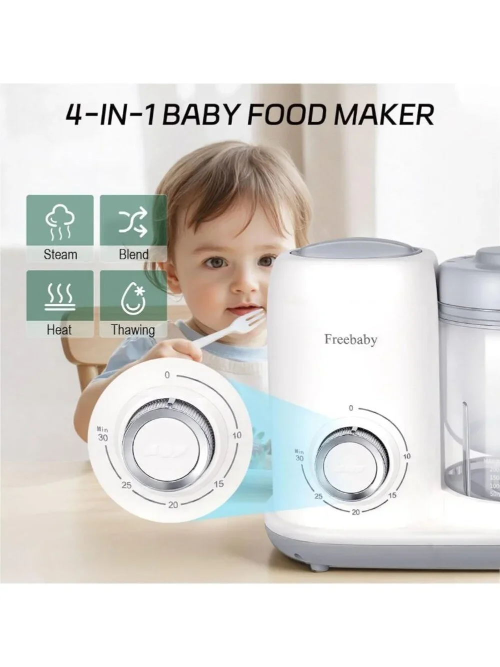 4-in-1 Baby Food Maker & Steamer, One-Step Processor, BPA-Free, 400ml Capacity